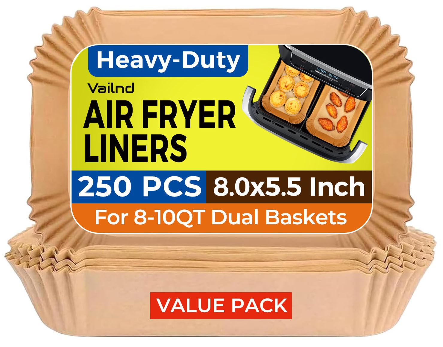 Air Fryer Paper Liners, 125Pcs Parchment Paper, Air Fryer Liners Disposable for Microwave, Non-Stick Air Fryer Liner Square Free of Bleach (8IN)